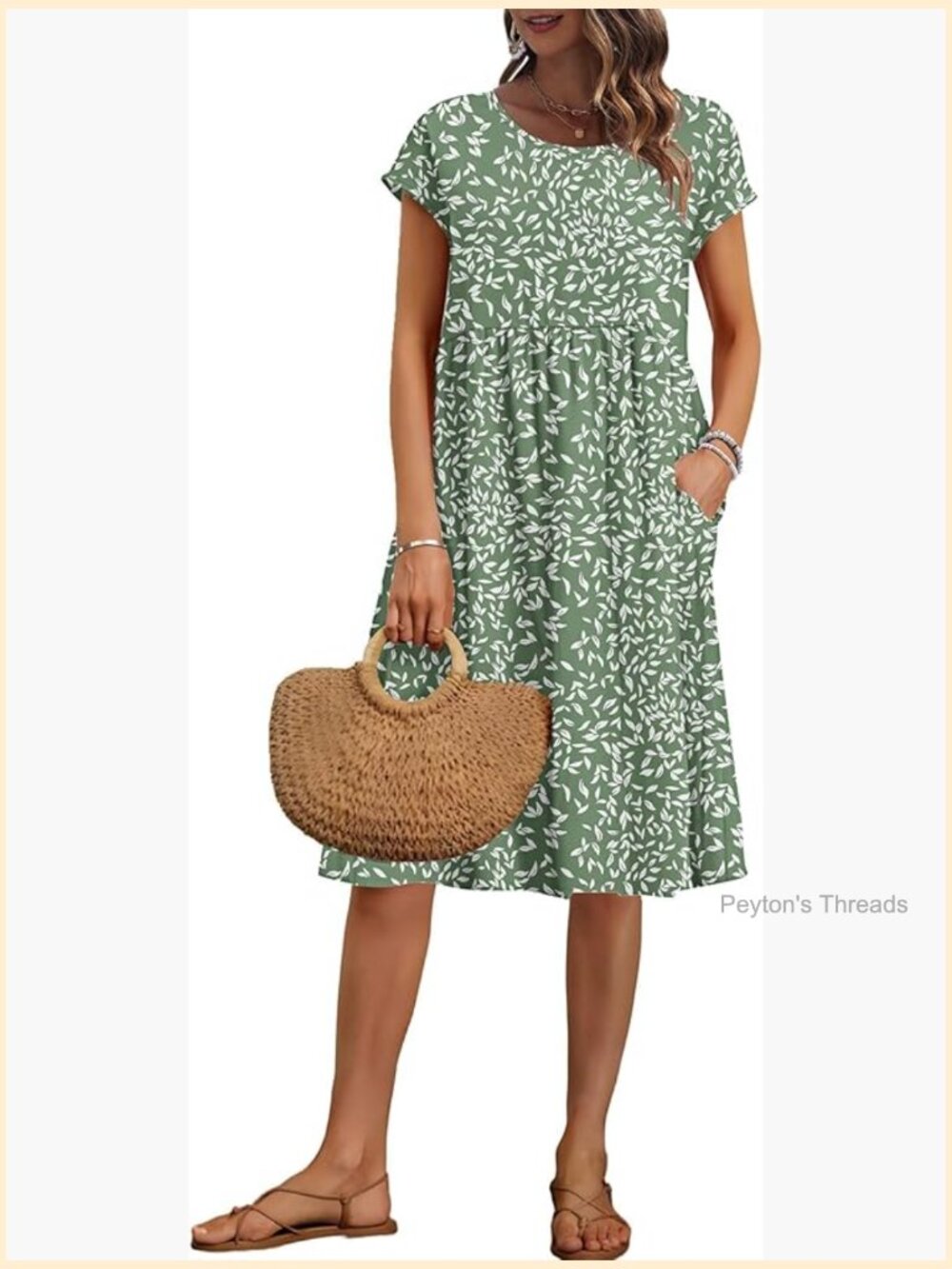 Women's Summer Short Sleeve Knee-Length Casual Dress with Pockets